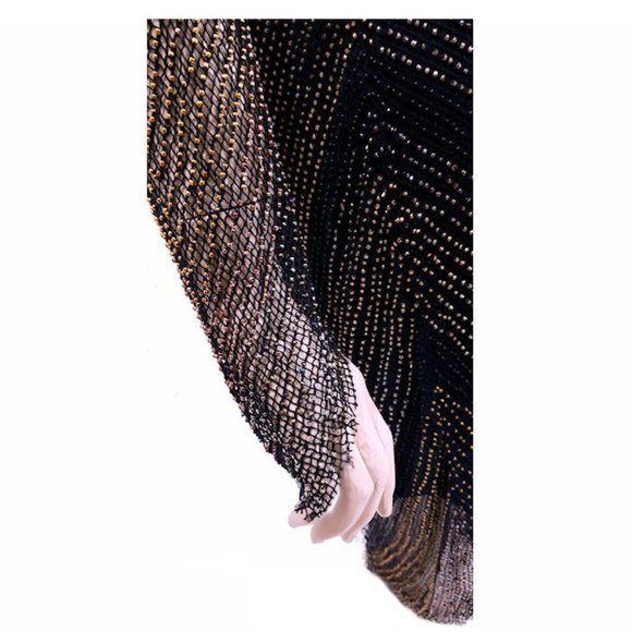 FREE PEOPLE Cold Shoulder Long Sleeve Beaded Deco Dress "Draw the Line" - Picture 5 of 9